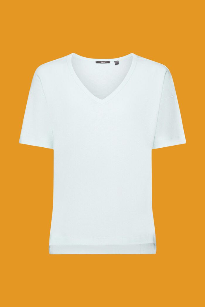 T-paita V-pääntiellä pellavasekoitetta, LIGHT AQUA GREEN, detail image number 6