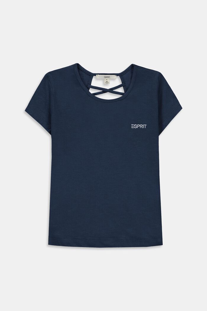 Sisältää pellavaa: Aukkokoristeinen T-paita, jossa logo, PETROL BLUE, overview