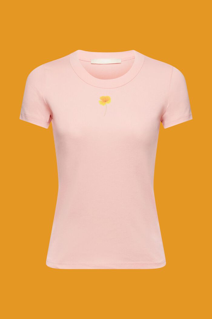 T-paita kukkapainatuksella rinnassa, PINK, detail image number 5