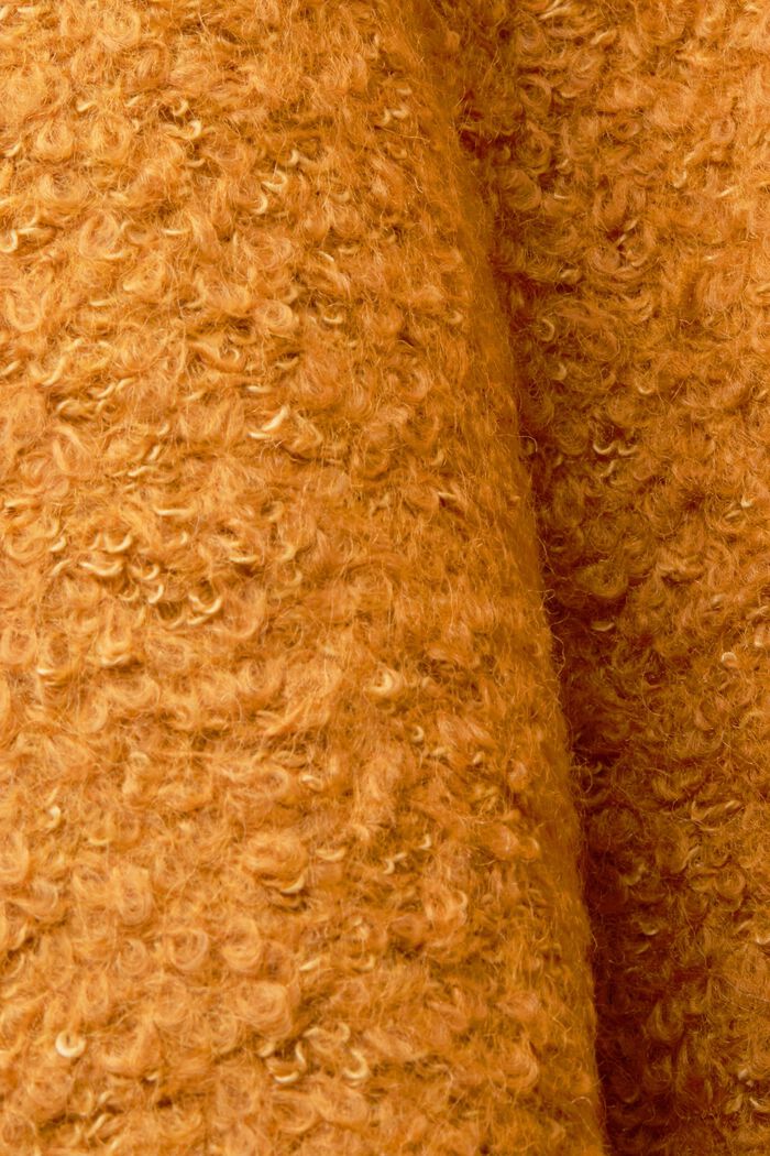 Hupullinen villasekoitetakki kiharaisella pinnalla, CARAMEL, detail image number 6