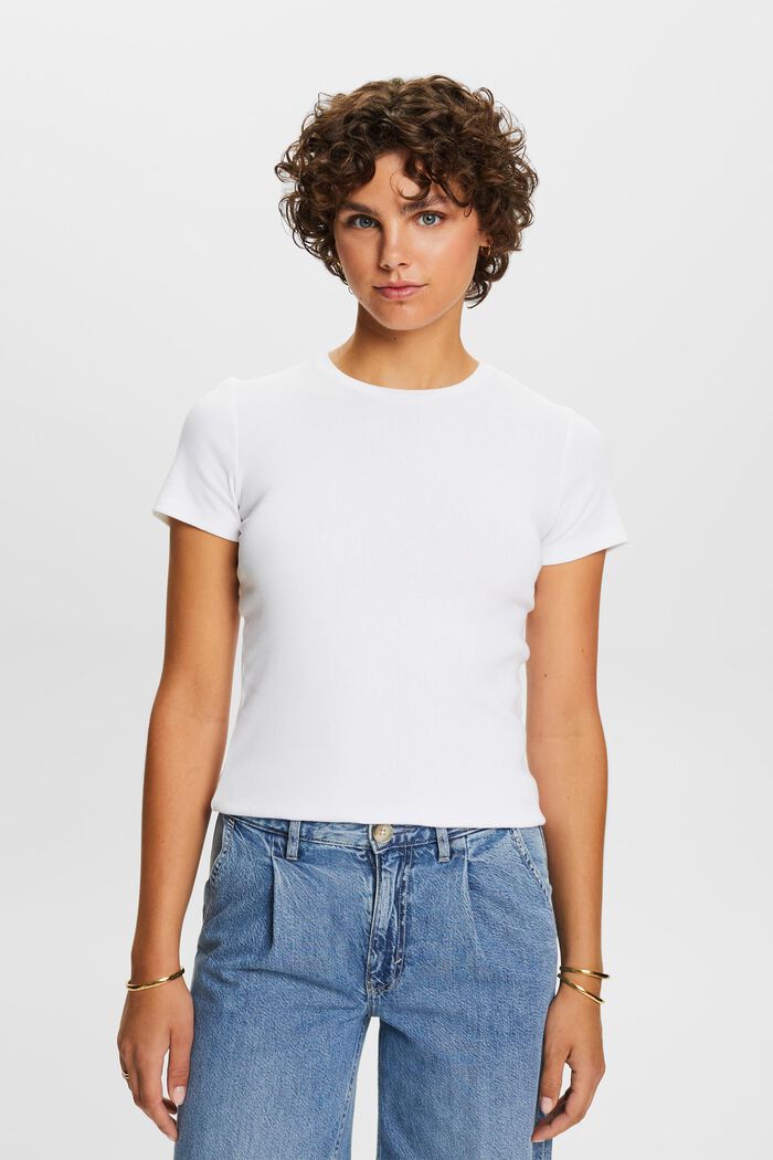 T-paita pyöreällä pääntiellä puuvillajerseytä, WHITE, detail image number 0