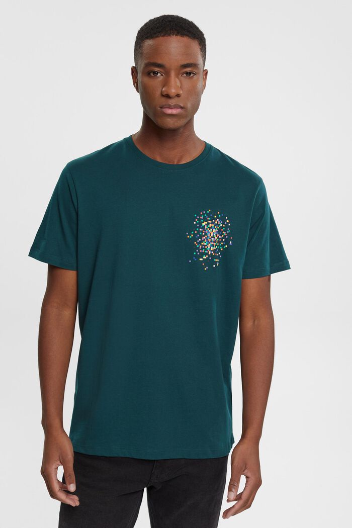 T-paita, jonka rinnan kohdalla painatus, DARK TEAL GREEN, detail image number 0