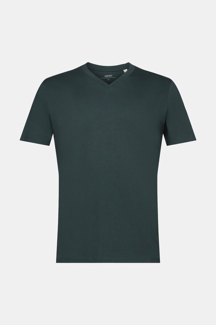 V-aukkoinen T-paita puuvillaa, slim fit -malli, TEAL BLUE, detail image number 6