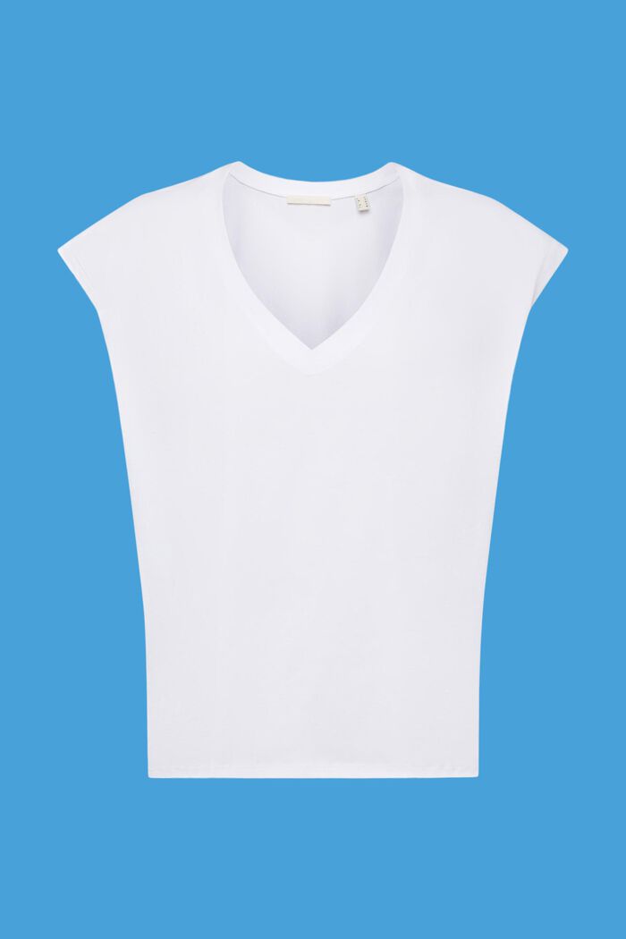 Hihaton puuvillainen t-paita v-pääntiellä, WHITE, detail image number 6