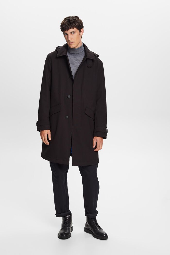 Kierrätettyä: topattu, pitkä takki, jossa irrotettava huppu, BLACK, detail image number 4