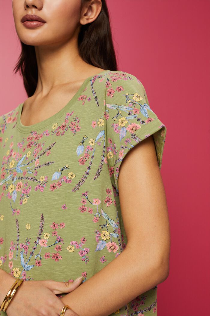 Puuvillainen t-paita kukkapainatuksella, PISTACHIO GREEN, detail image number 2
