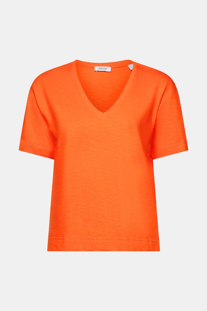 V-aukkoinen slub-T-paita, BRIGHT ORANGE, detail image number 7