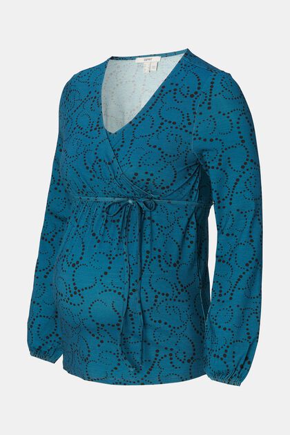 Kuvioitu pitkähihainen paita, LENZING™ ECOVERO™, BLUE CORAL, overview