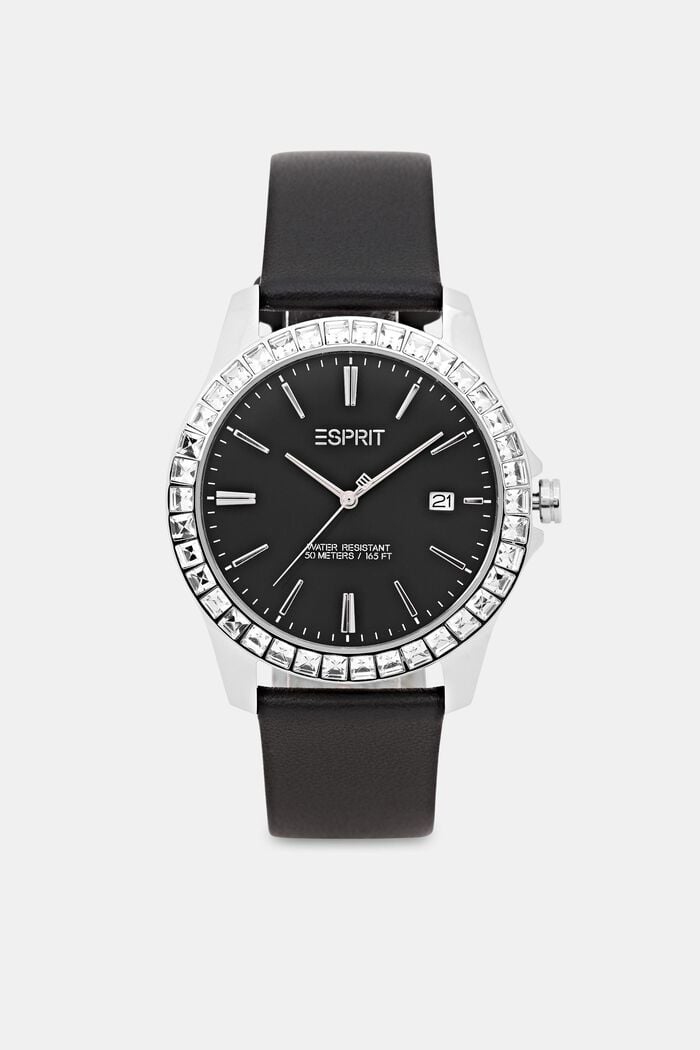 Watch with Leather, BLACK, overview