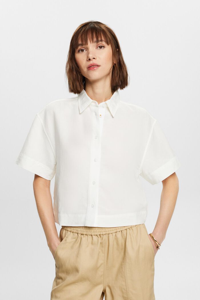 Vajaapituinen paitapusero pellavasekoitetta, WHITE, detail image number 0